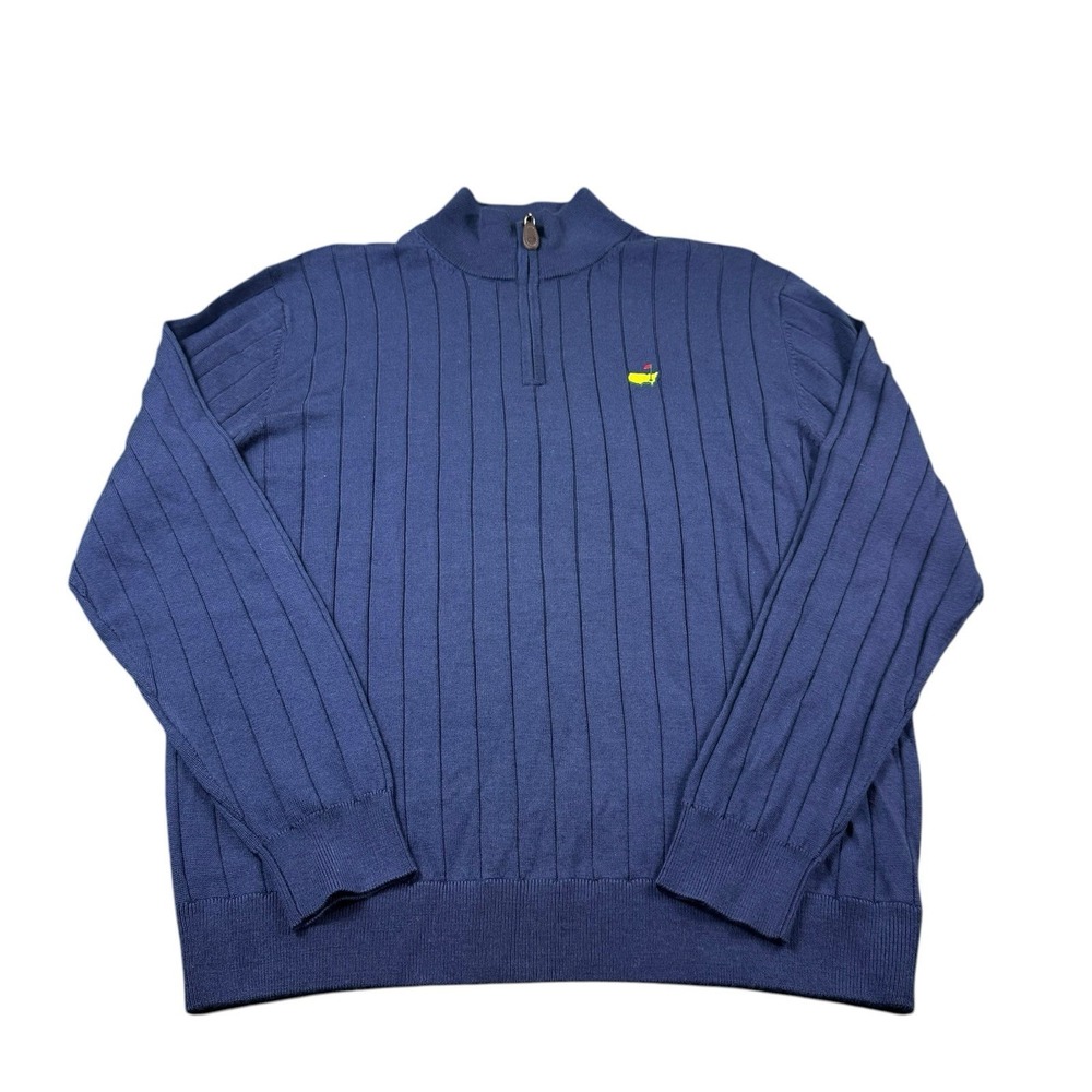 Masters Collection Blue Pure Merino Wool Knit Half Zip Men's Golf Pullover Large